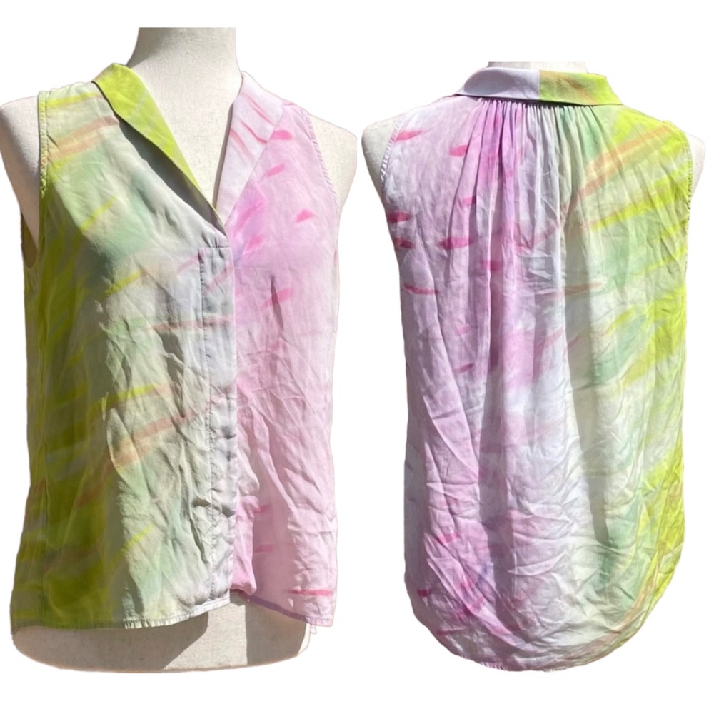 100% silk Jeunesse neon watercolor tie dye sleeveless top / XS / Excellent cond.